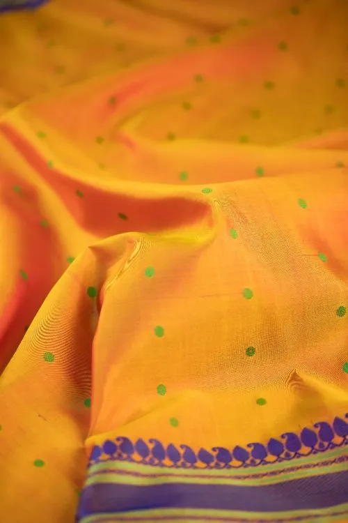 Kanchi Silk Hand-woven Sari - Bright Yellow