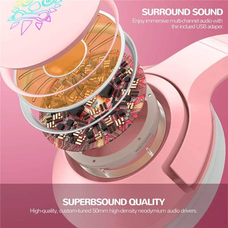 Kawaii Pink Cat Ears Headset