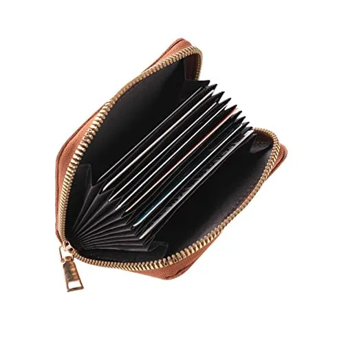 Kuber Industries Card Holder Wallet for Men Women|Debit Credit Card Holder|Wallet for Id, Visiting Card, Buisness Card|Zipper Closure Wallet|Brown (Pack of 5)