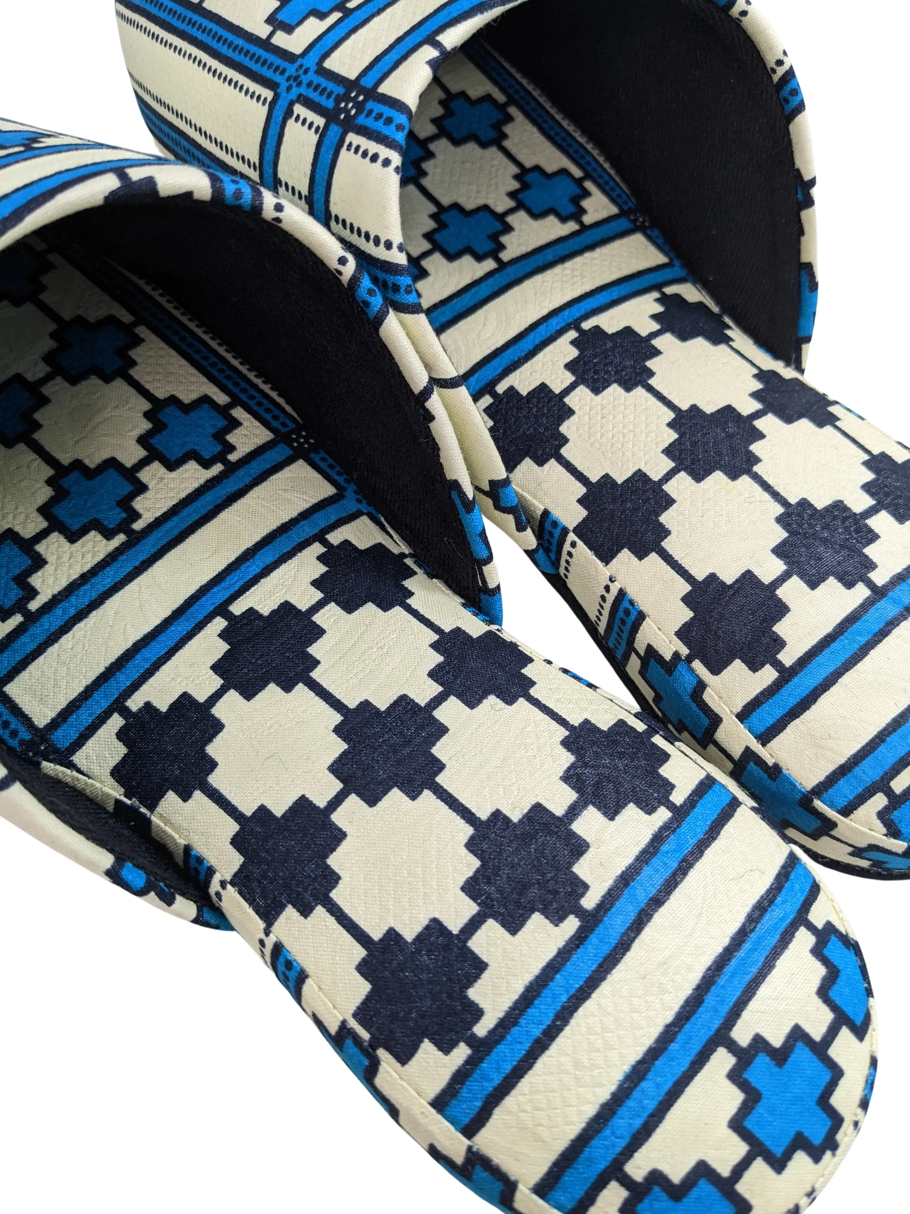 Large Printing  Stamped Fabric Slippers [Black wool felt soles] L2210 [Size Large]