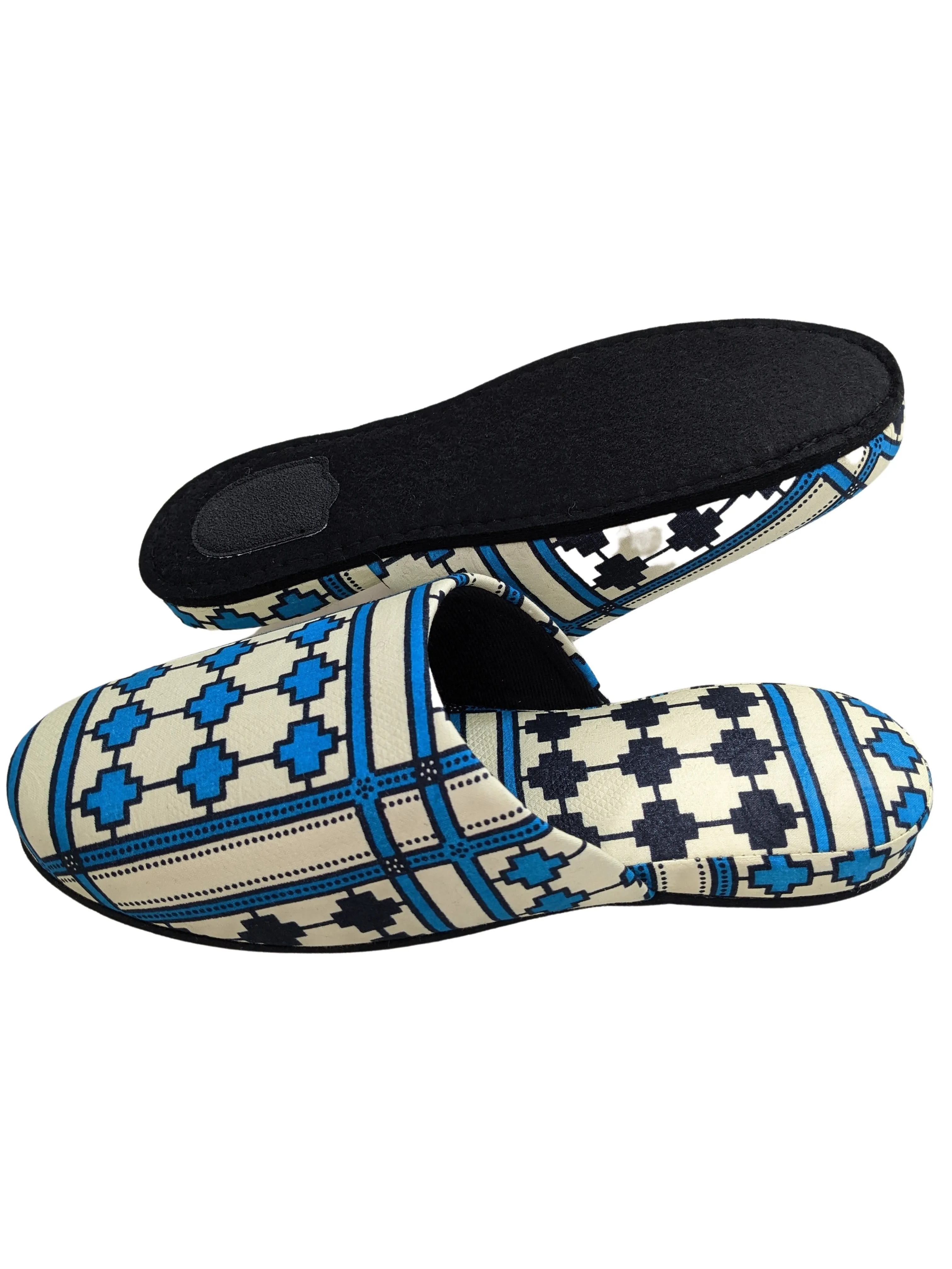Large Printing  Stamped Fabric Slippers [Black wool felt soles] L2210 [Size Large]