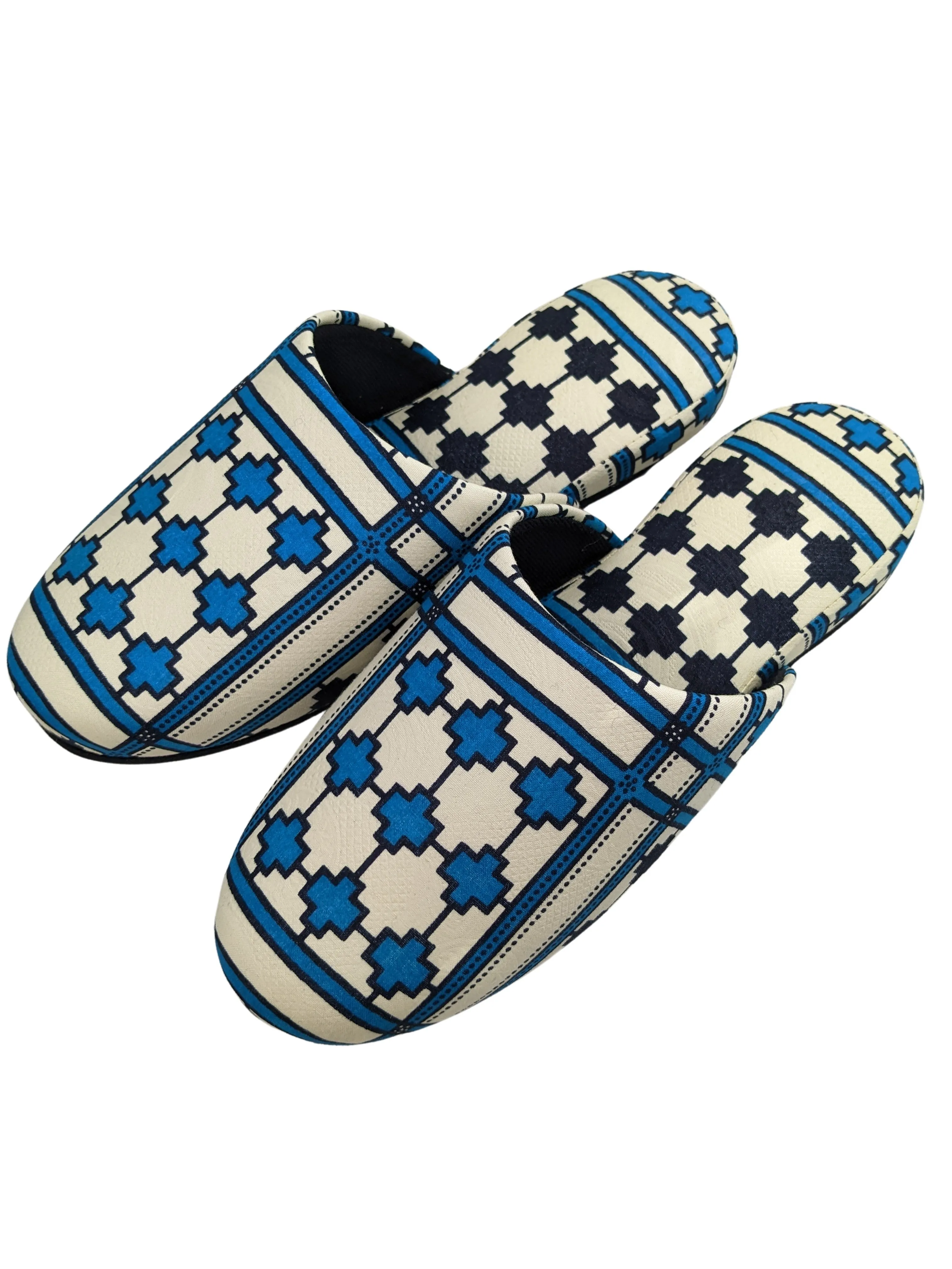 Large Printing  Stamped Fabric Slippers [Black wool felt soles] L2210 [Size Large]