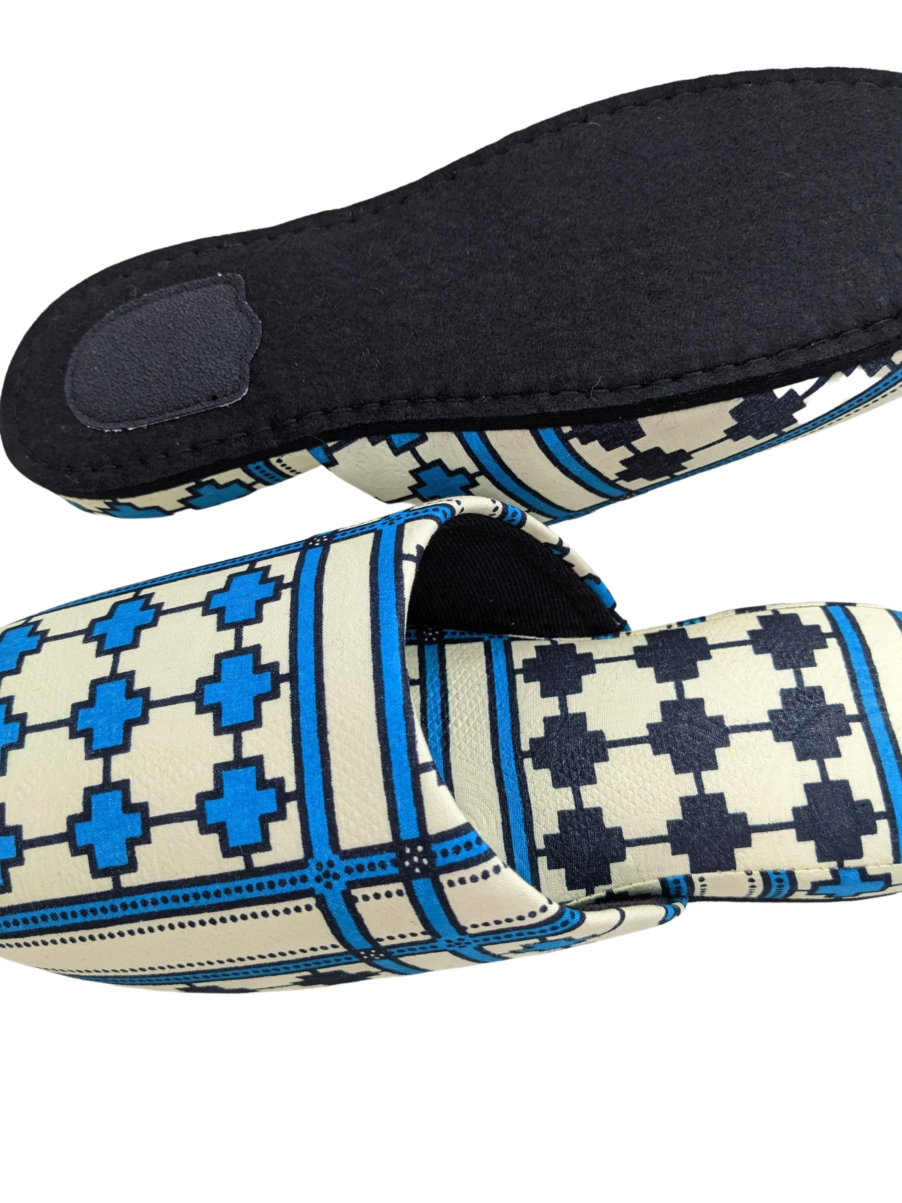 Large Printing  Stamped Fabric Slippers [Black wool felt soles] L2210 [Size Large]