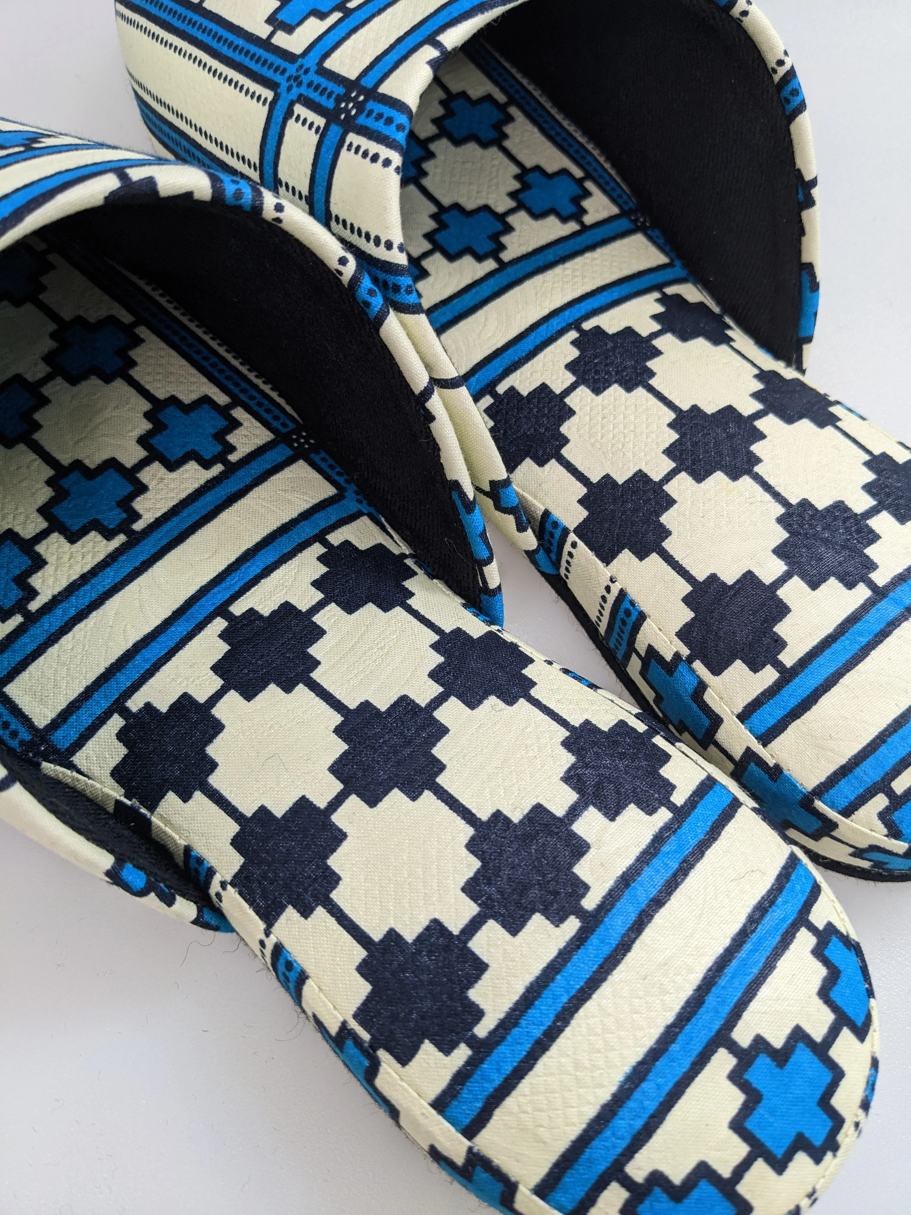Large Printing  Stamped Fabric Slippers [Black wool felt soles] L2210 [Size Large]