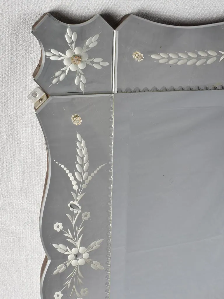 Large Venetian mirror with floral etchings 42½" x 31"