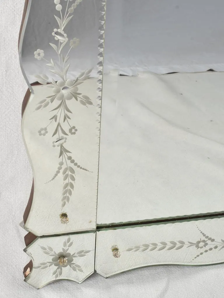 Large Venetian mirror with floral etchings 42½" x 31"