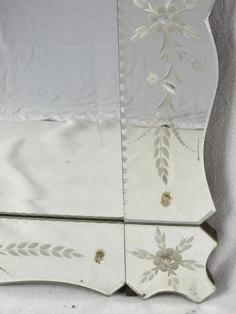 Large Venetian mirror with floral etchings 42½" x 31"
