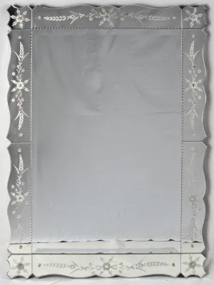 Large Venetian mirror with floral etchings 42½" x 31"