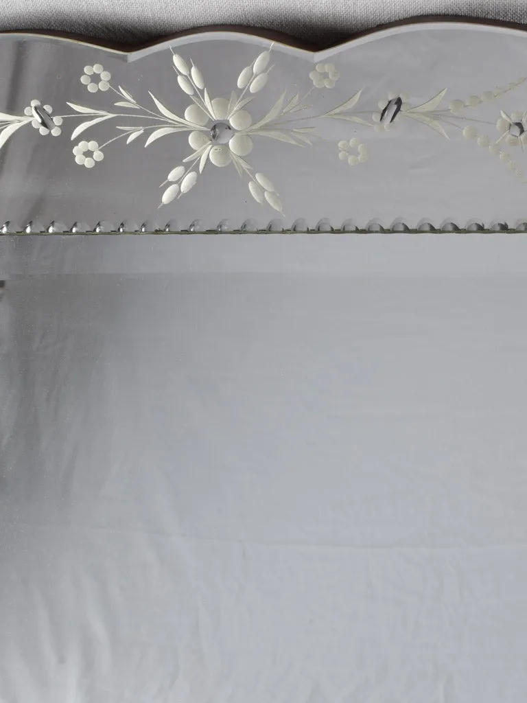 Large Venetian mirror with floral etchings 42½" x 31"