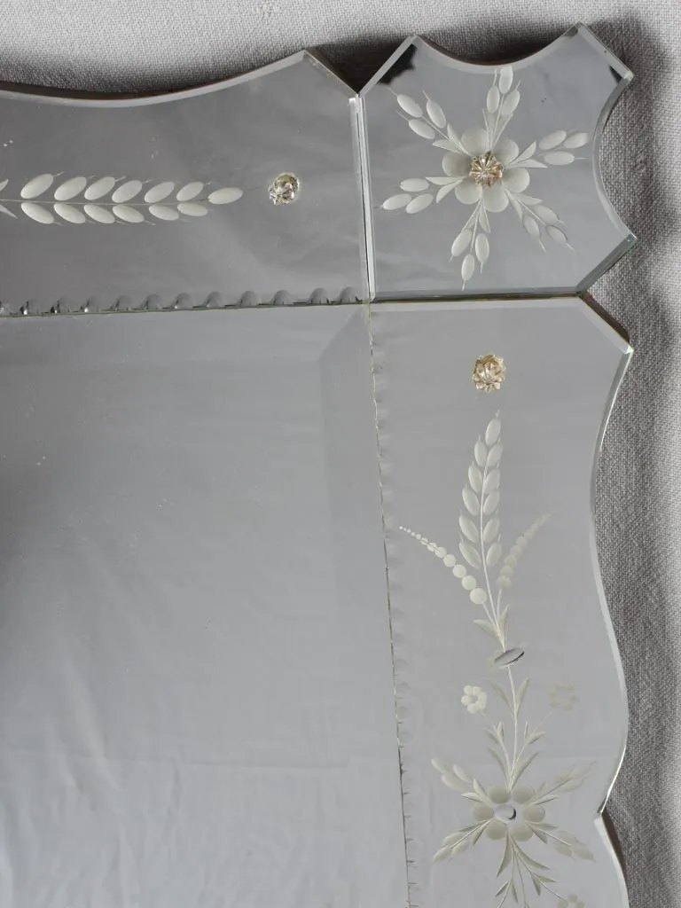Large Venetian mirror with floral etchings 42½" x 31"