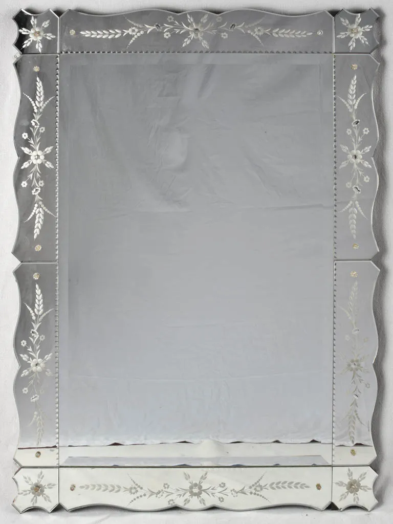 Large Venetian mirror with floral etchings 42½" x 31"