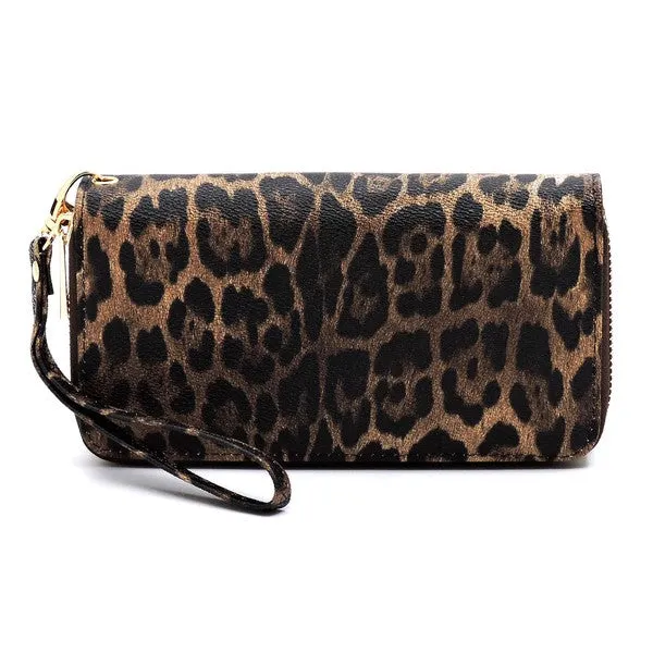 Leopard Double Zip Around Wristlet