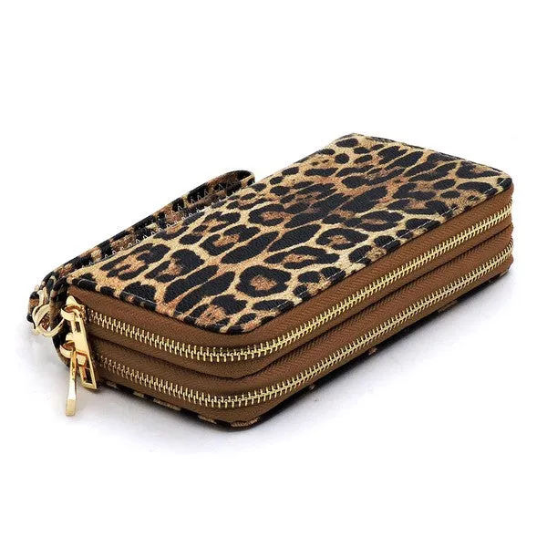 Leopard Double Zip Around Wristlet