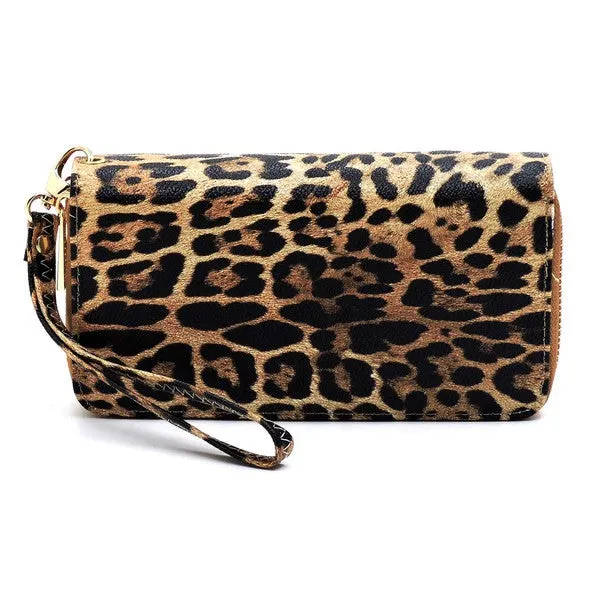 Leopard Double Zip Around Wristlet