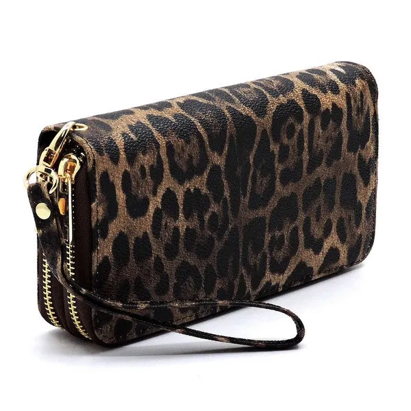 Leopard Double Zip Around Wristlet