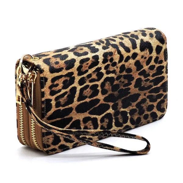 Leopard Double Zip Around Wristlet