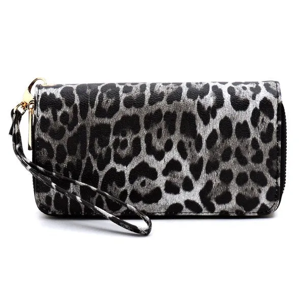 Leopard Double Zip Around Wristlet