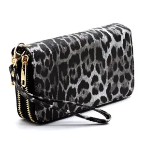 Leopard Double Zip Around Wristlet