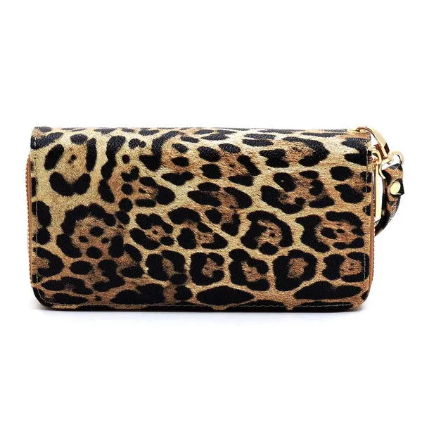 Leopard Double Zip Around Wristlet