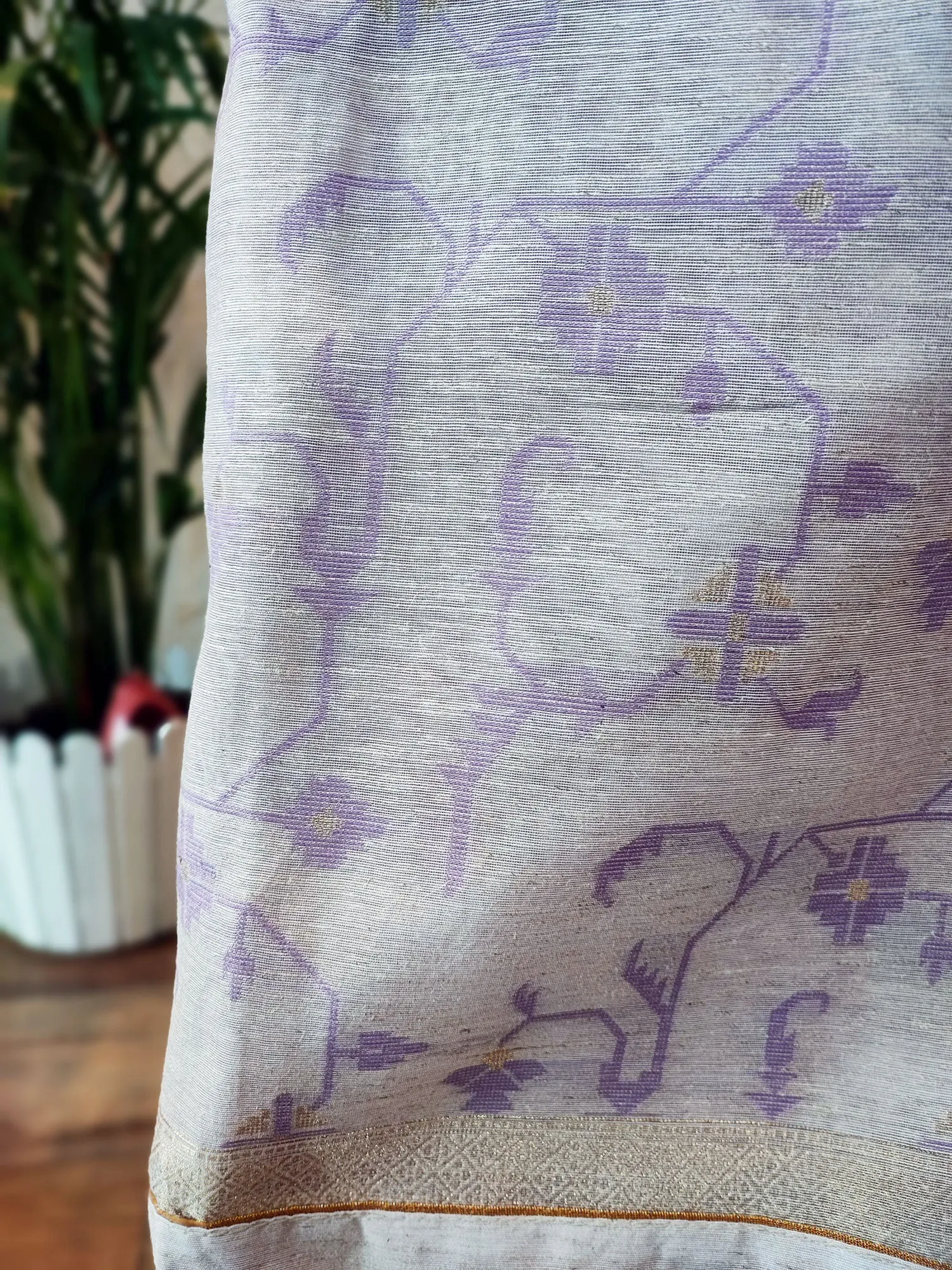 Lilac & White Chanderi Silk by Resham Woven Jamdani Suit