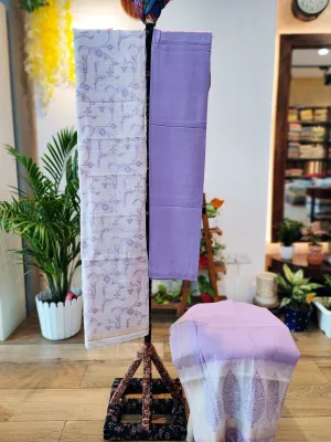 Lilac & White Chanderi Silk by Resham Woven Jamdani Suit