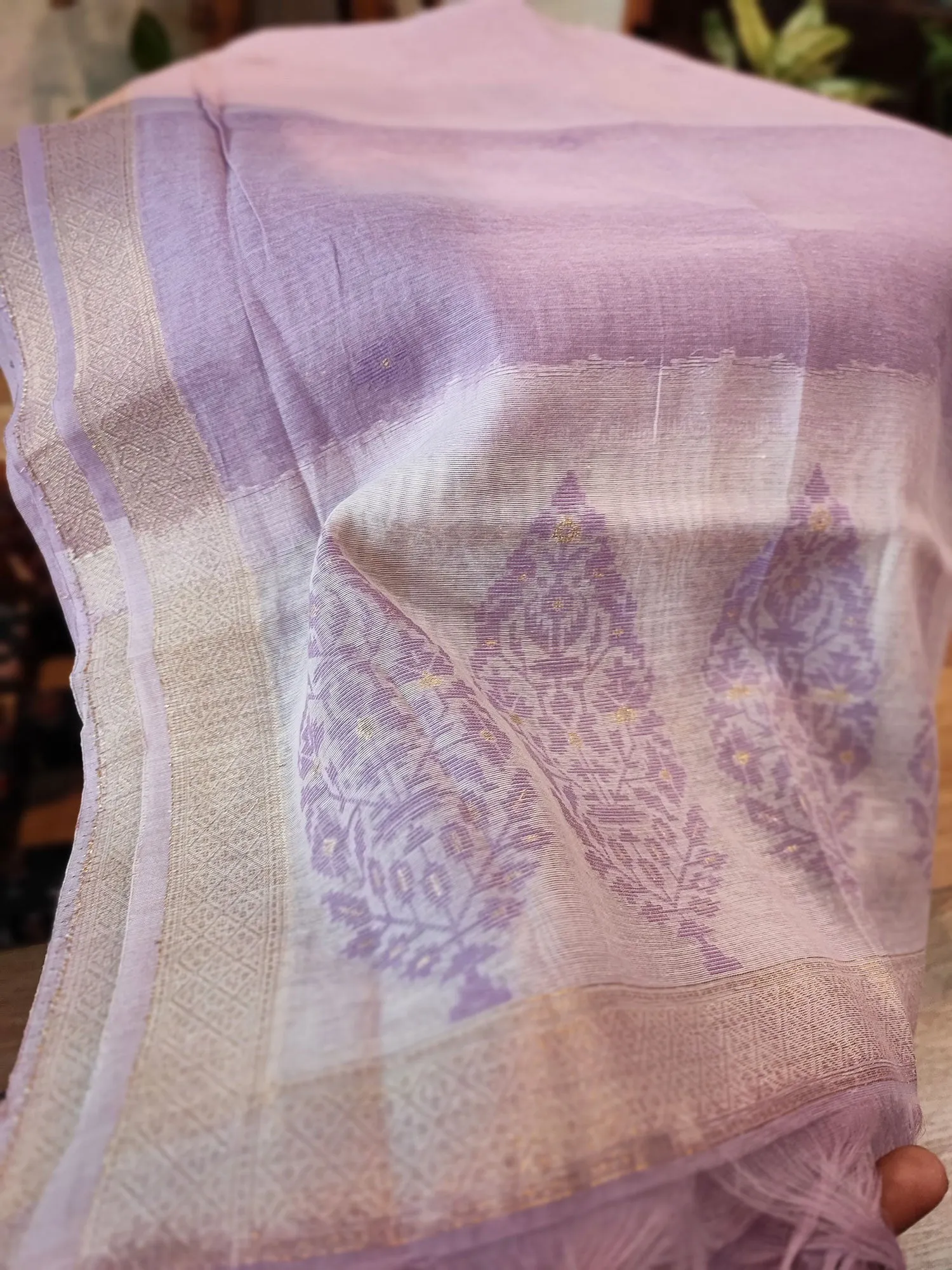 Lilac & White Chanderi Silk by Resham Woven Jamdani Suit