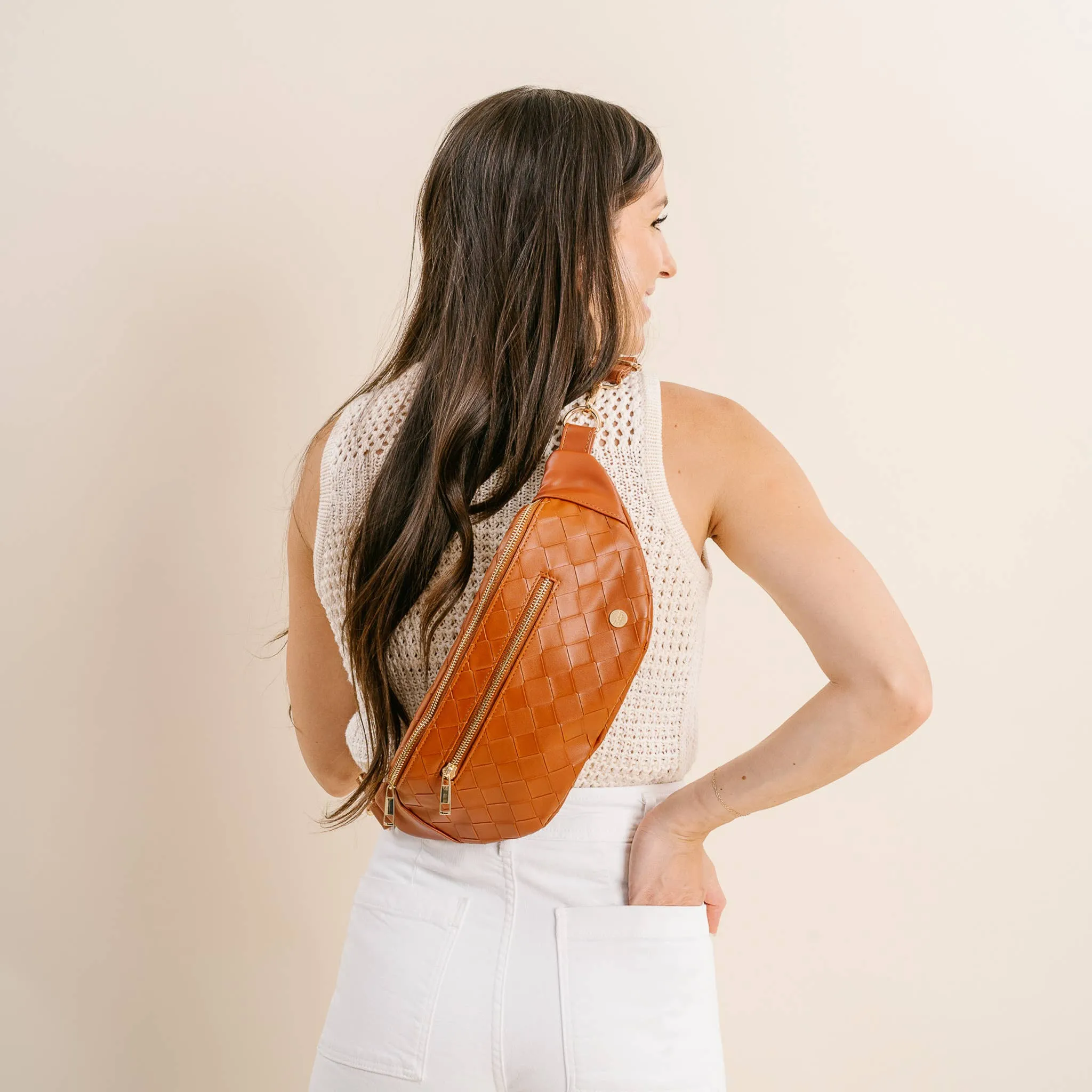 Luxe Belt Bag - Woven Cognac