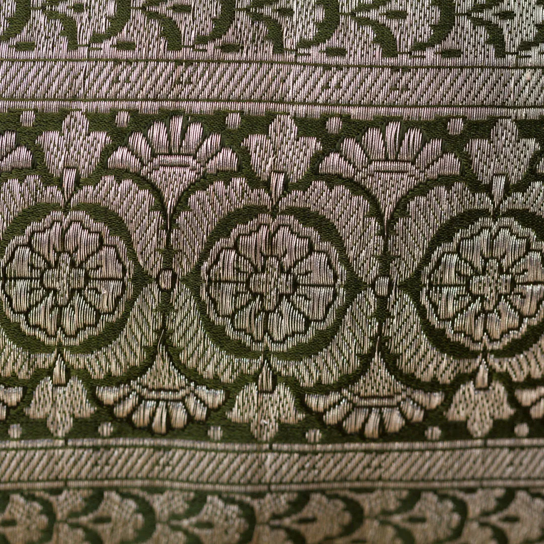 Luxury Upcycled Brocade Sari Clutch Purse, Khaki Green