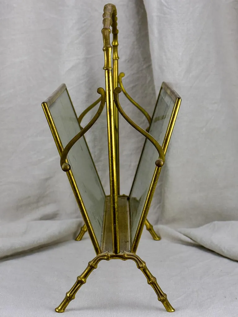 Magazine stand (Maison Bagues) bamboo & smoke glass (1970s)