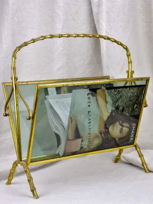 Magazine stand (Maison Bagues) bamboo & smoke glass (1970s)
