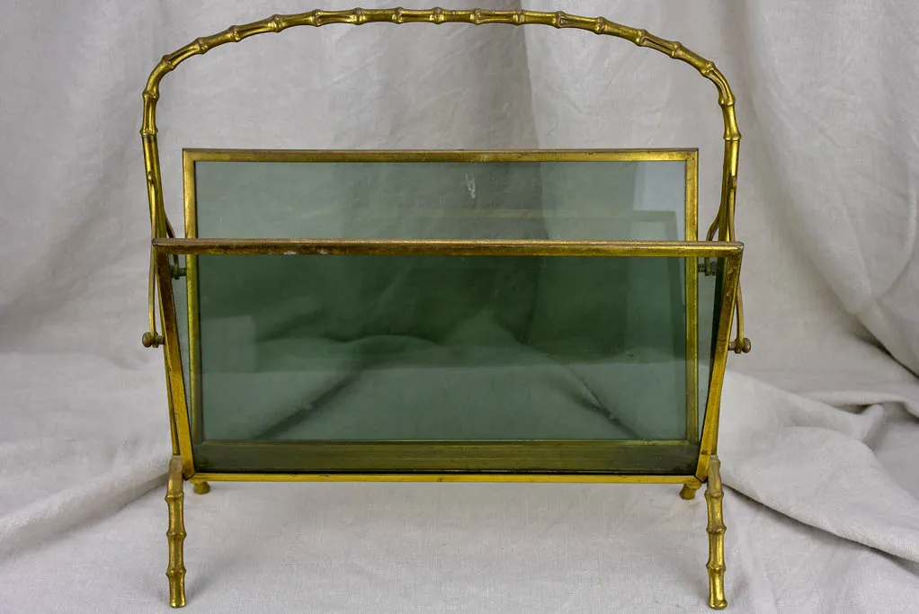 Magazine stand (Maison Bagues) bamboo & smoke glass (1970s)