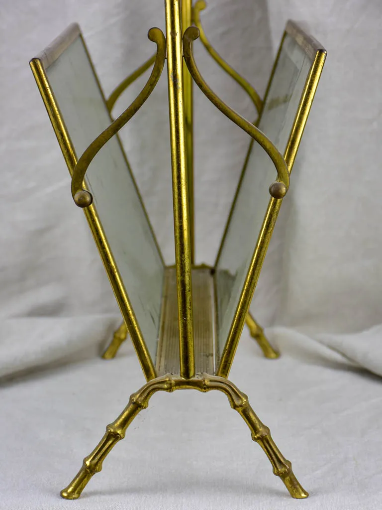 Magazine stand (Maison Bagues) bamboo & smoke glass (1970s)