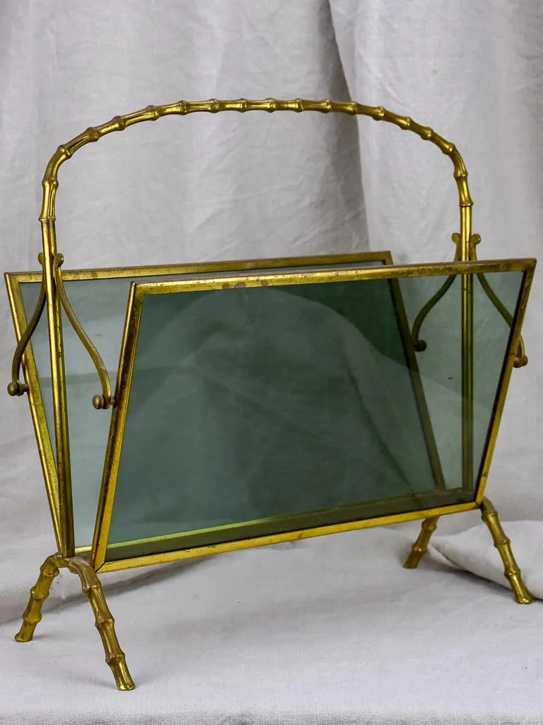 Magazine stand (Maison Bagues) bamboo & smoke glass (1970s)