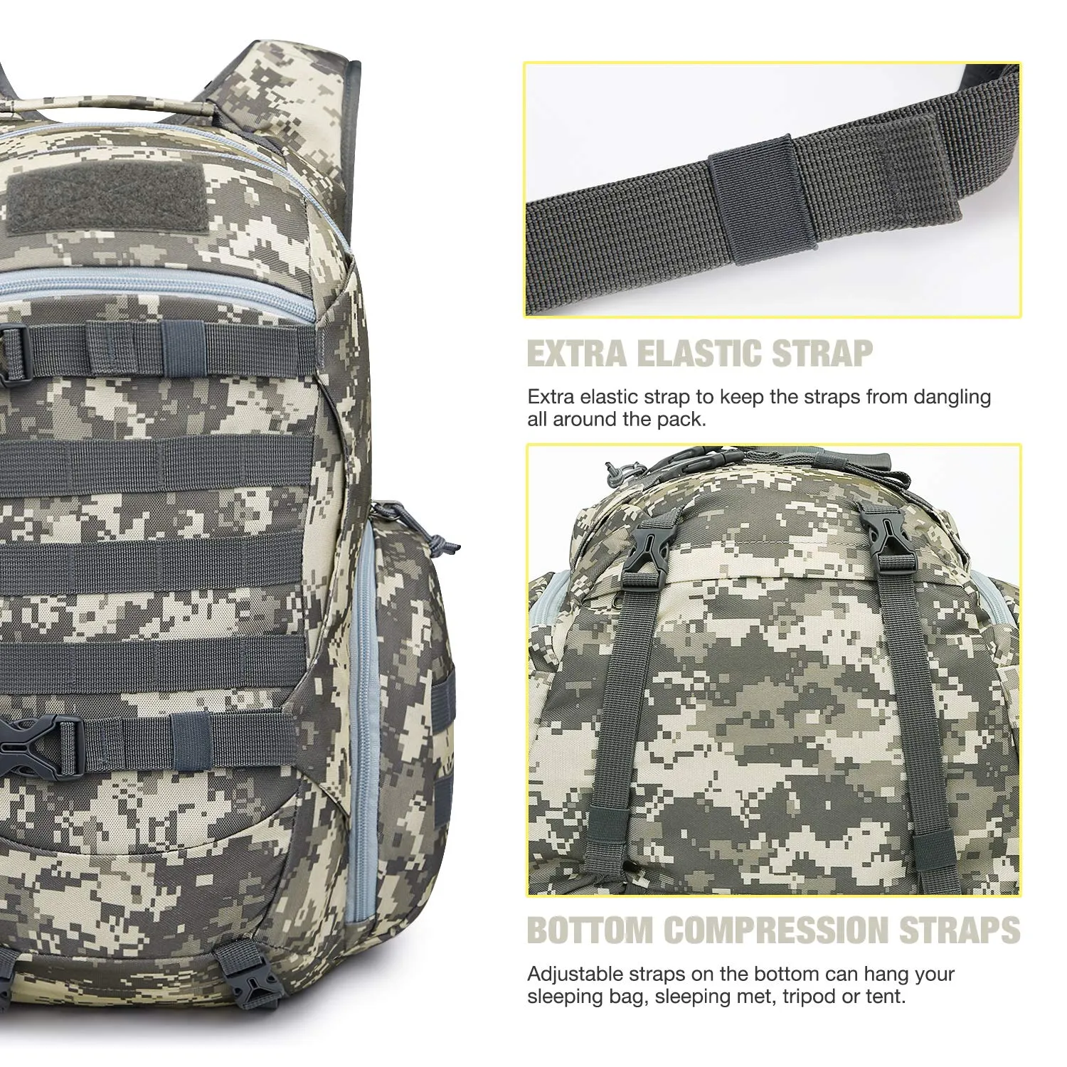 Mardingtop 28L Tactical Backpacks Molle Hiking daypacks for Camping Hiking Military Traveling 28L-Camo Khaki Grid