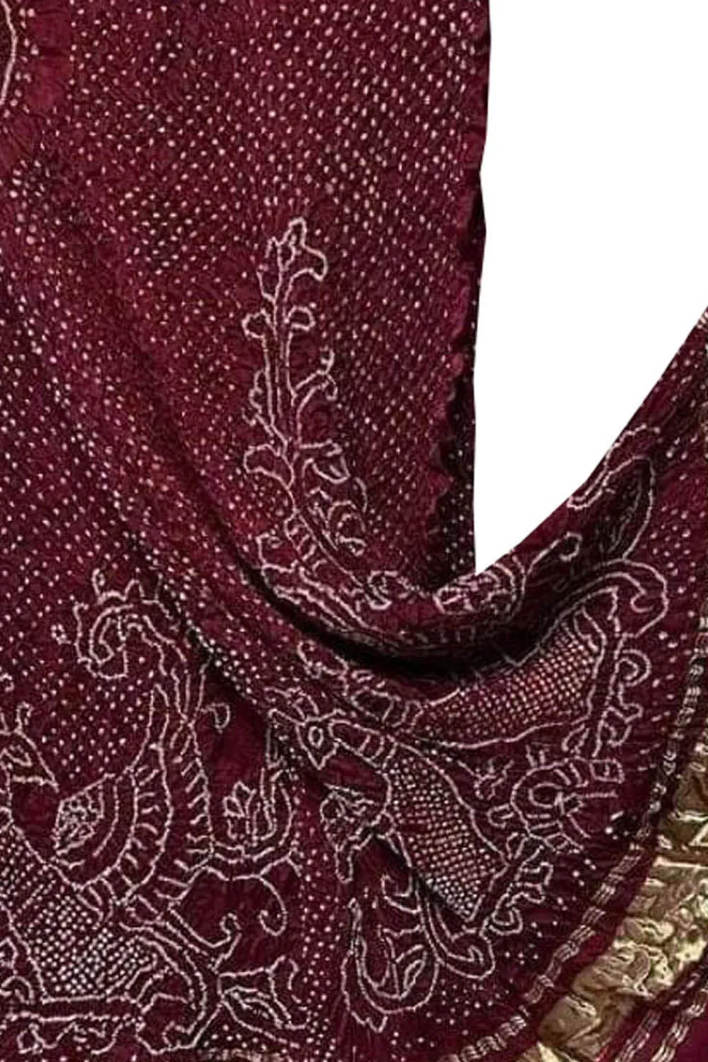 Maroon Bandhani Pure Gajji Silk Peacock Design Dupatta