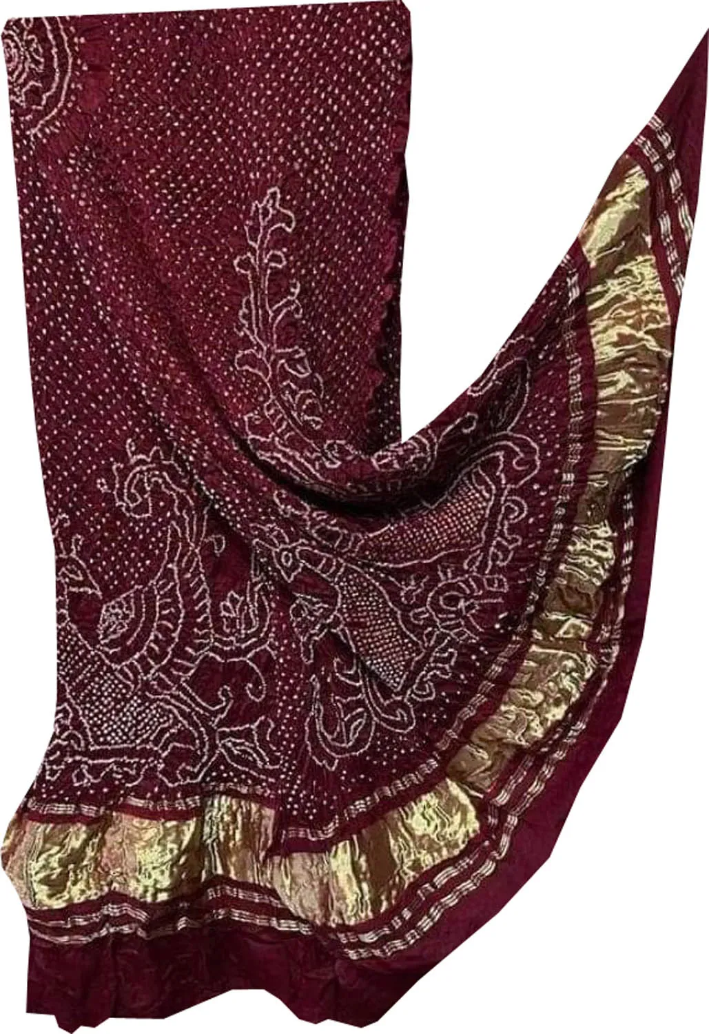 Maroon Bandhani Pure Gajji Silk Peacock Design Dupatta