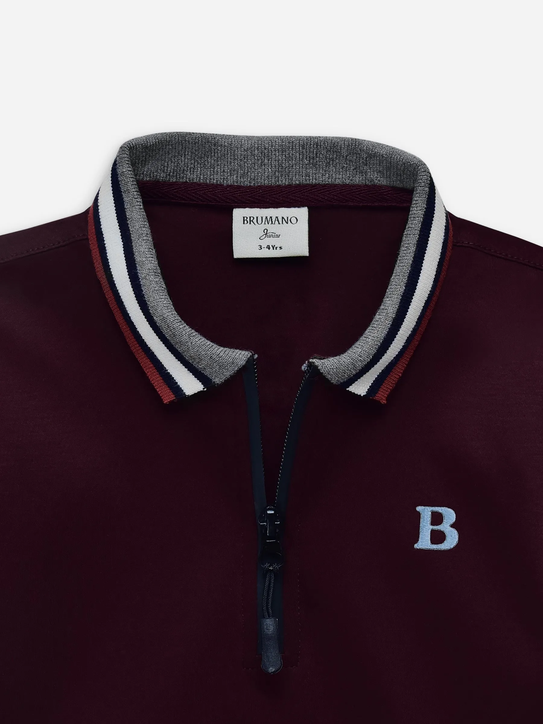 Maroon Interlock Zipper Polo With Contrasting Collar