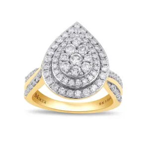Meera Double Pear Halo Ring with 1.00ct of Laboratory Grown Diamonds in 9ct Yellow Gold
