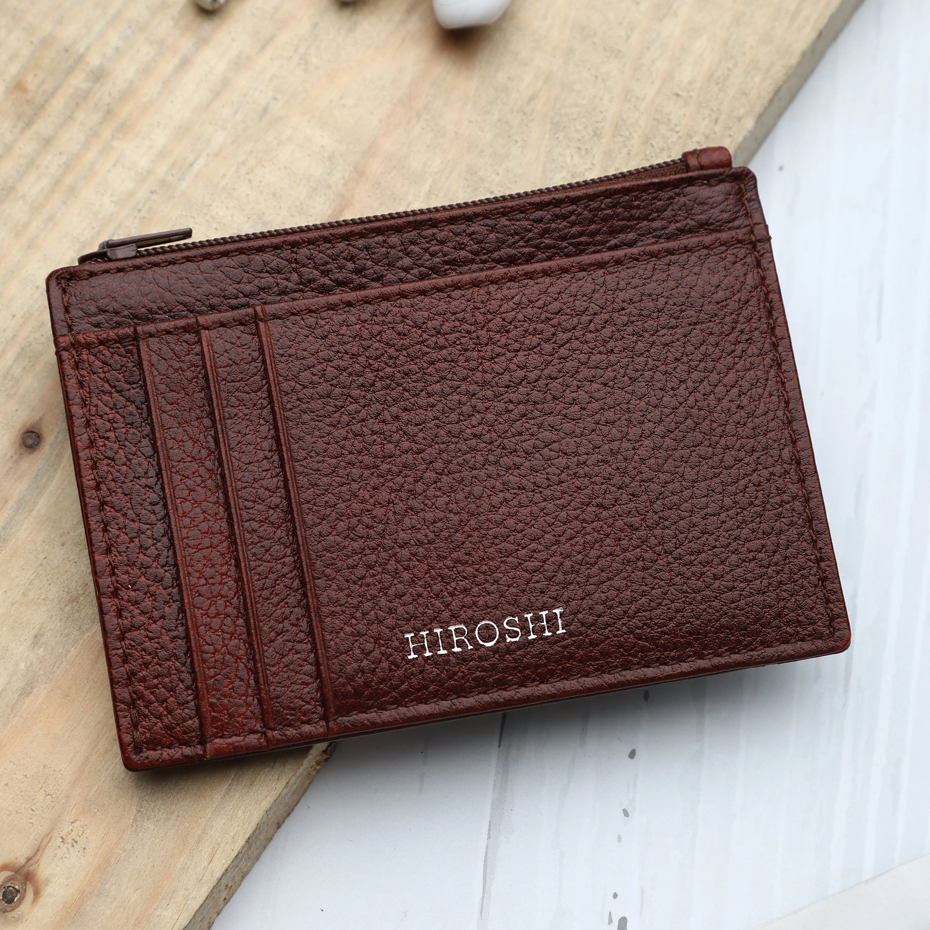 Men's Brown Leather Minimal Wallet - Hiroshi