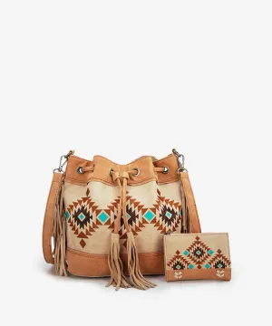 Montana West Aztec Fringe Bucket Bag Set