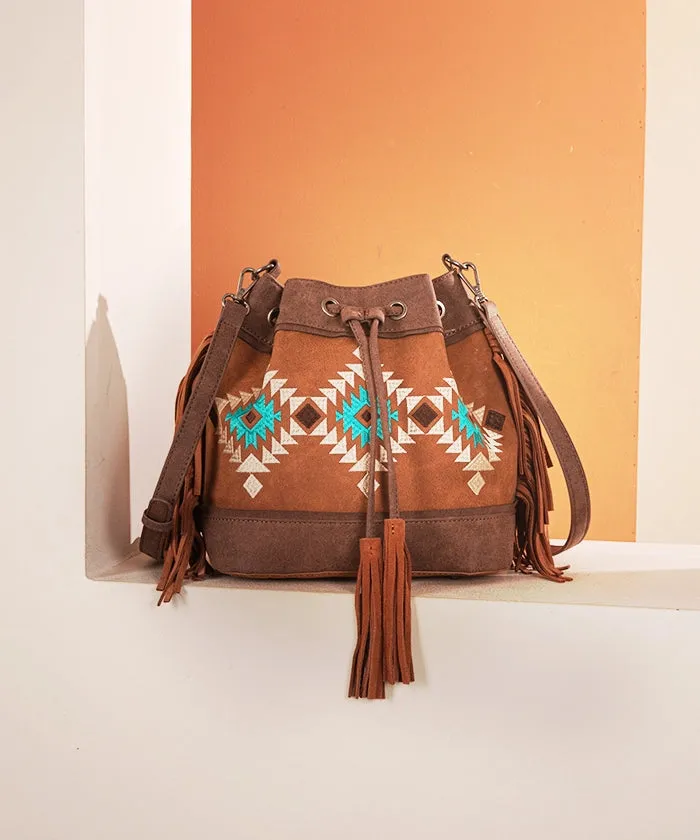 Montana West Aztec Fringe Bucket Bag Set