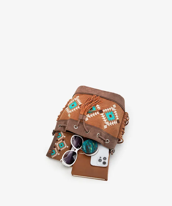 Montana West Aztec Fringe Bucket Bag Set