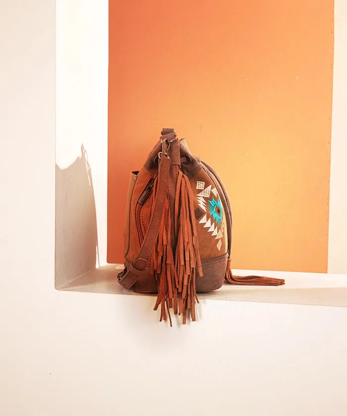 Montana West Aztec Fringe Bucket Bag Set