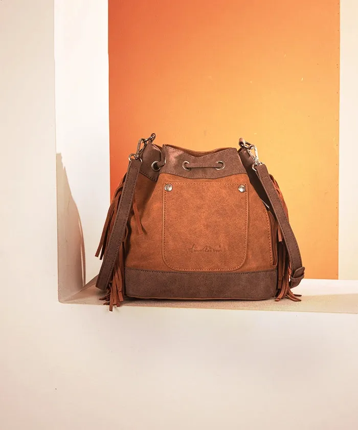 Montana West Aztec Fringe Bucket Bag Set