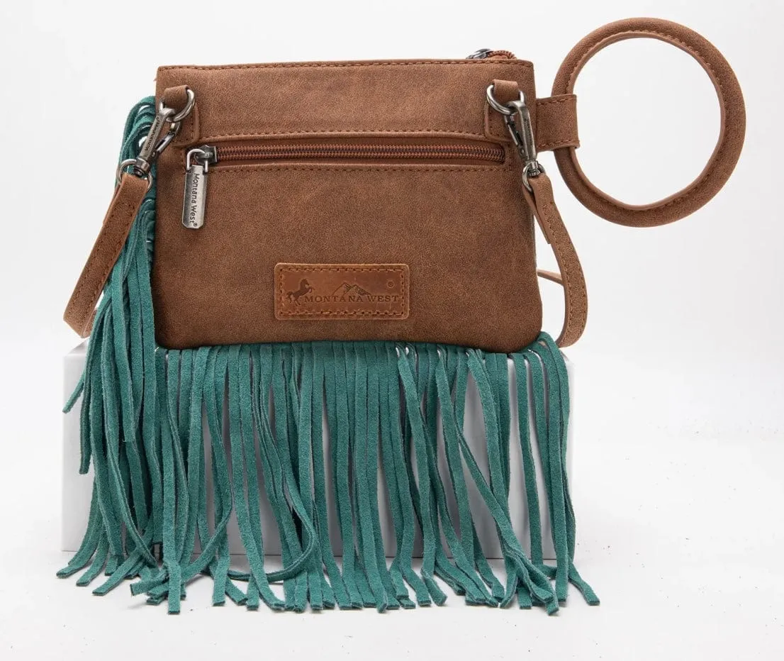 Montana West Aztec Print Fringe Wristlet and Clutch Bag