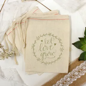 Muslin Bag - "Let Love Grow Floral Border" - Set of 25