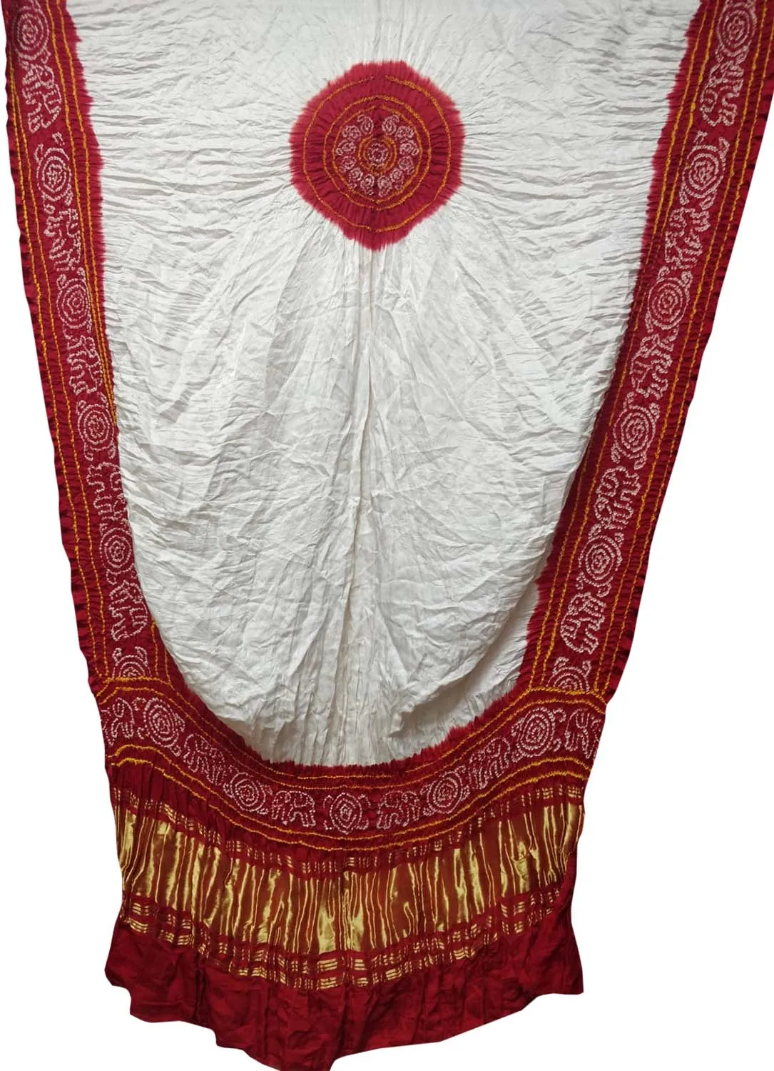 Off White Bandhani Hand Bandhej Pure Gajji Silk Dupatta