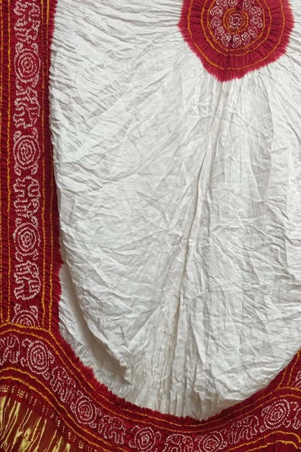 Off White Bandhani Hand Bandhej Pure Gajji Silk Dupatta