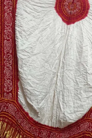 Off White Bandhani Hand Bandhej Pure Gajji Silk Dupatta
