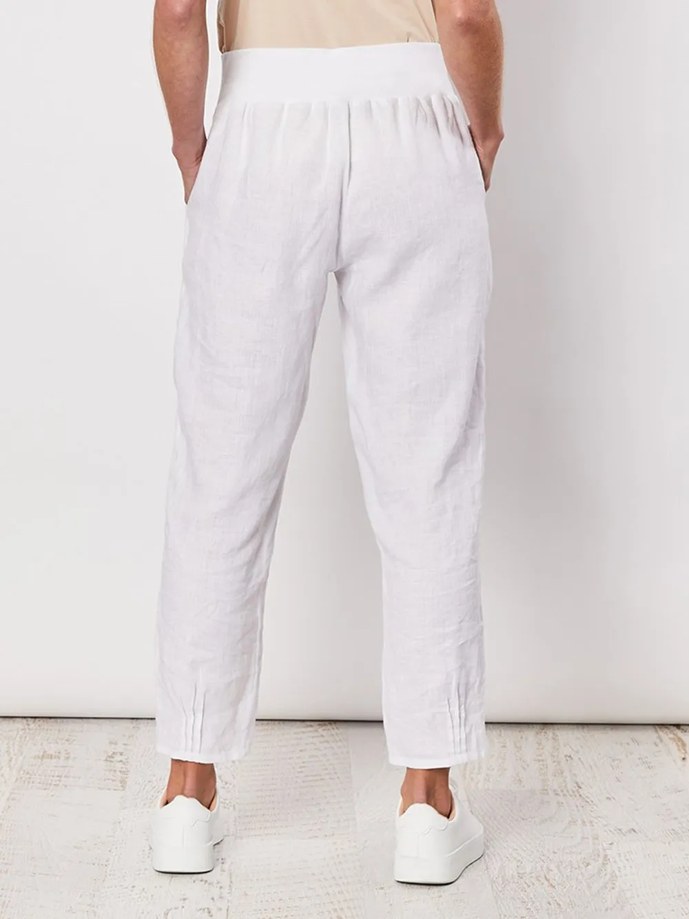Pants White Linen Ribbed Waist